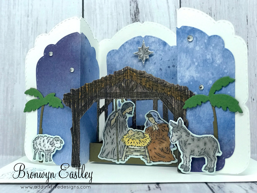 Peaceful Nativity Celebration Labels Bridge Fold Card by