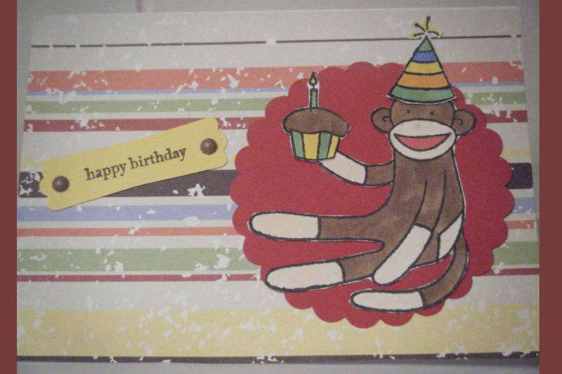 Sock Monkey Birthday Card by mmjerome at Splitcoaststampers