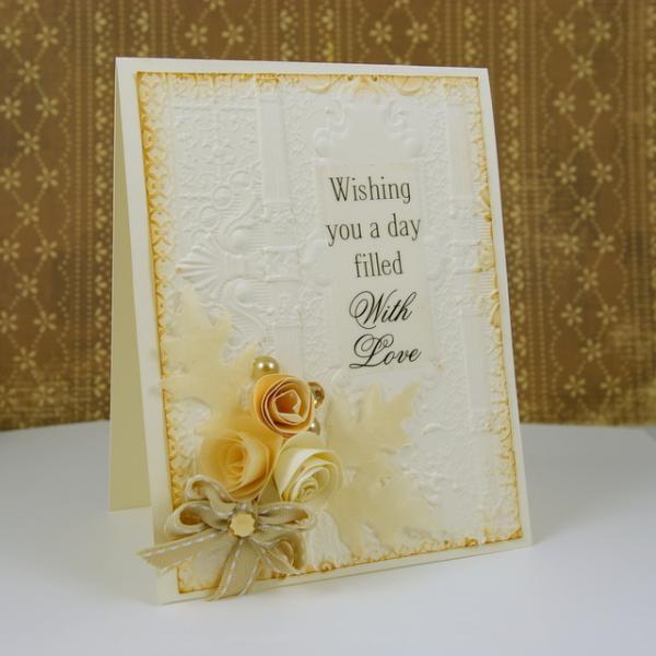 Ivory Embossed Wedding Card by flaxychick at Splitcoaststampers
